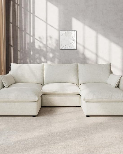 Waterproof Cloud Sectional Couches for Living Room,High Backrest Down Filled Couch,5 Seater Oversized Modular U-Shaped Sofas,Detachable Sofa Covers,Cream White