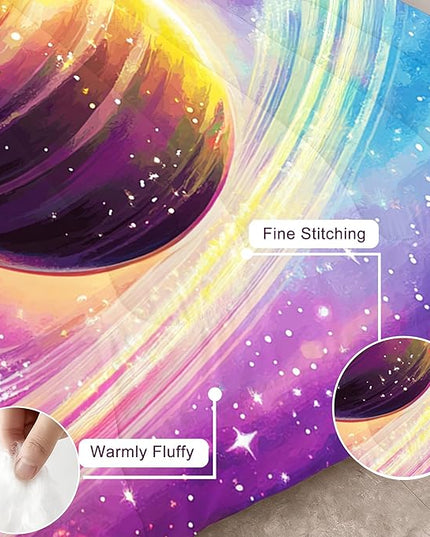 Planets Bedding Set Purple Pink Gold Comforter Set King Size for Kids Teens Adults Bedroom Decor Outer Space Colorful Bed Set Ultra Soft Saturn Quilt Set with 1 Comforter + 2 Pillowcases