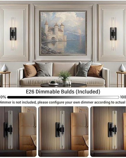 Black Wall Sconces Set of Two, Copper Wall Lights for Bathroom Vanity, 22.8" Modern Wall Sconces 2-Light, Indoor Wall Mounted Sconces for Bathroom Mirror, Bedroom, Living Room