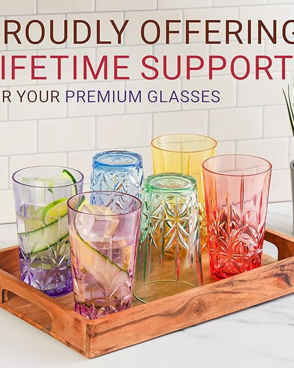 Royal Plastic Drinking Tumbler, Premium Quality Water Glasses, Dishwasher-Safe BPA-Free Durable Mixed Colors Assorted Stackable Cups, 18 oz Set of 6