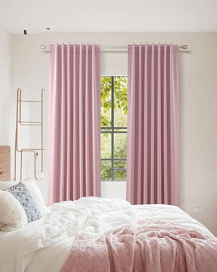 Guken 100% Blackout Curtains 90 Inch Length 2 Panels Set for Living Room Bedroom Back Tab Thermal Insulated Black Out Linen Drapes Room Darkening Rose,52x90