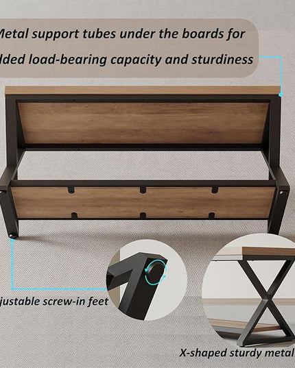 IBF Wood Bench Indoor, Industrial entryway Bench with Shoe Storage for Living Dining Room, Farmhouse Wooden Metal Entry Way Foyer Benches Seat for Bedroom Entryway, Rustic Oak, 39 Inch Long