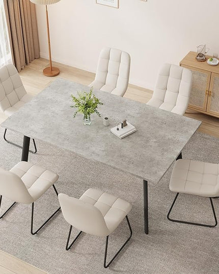 ZckyCine 46.5" Modern Grey Dining Table Set for Small Spaces, 5-Piece Set with Rectangular Table & 4 Padded Leather Chairs, Compact, Sturdy & Easy to Assemble (Table + 4 White Dining Chairs, 46.5")