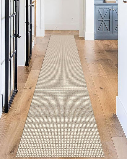 KOZYFLY Long Runners for Hallways 2x12 ft Washable Kitchen Runner Non Slip Rubber Backed Hallway Rugs Cotton Entryway Runner Rug Floor Carpet for Indoor Hall, Backdoor, Kitchen, Ivory/Khaki