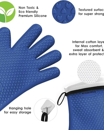 KITCHEN PERFECTION Silicone Smoker Oven Gloves -Extreme Heat Resistant BBQ Gloves -Handle Hot Food Right on Your Smoker Grill Fryer Pit|Waterproof Oven Mitts Grill Gloves |Superior Value Set+3 Bonuses