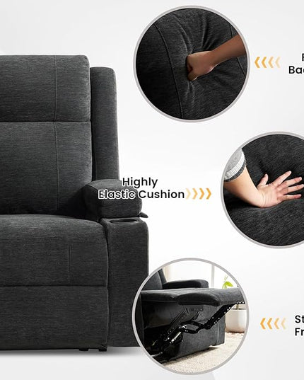 Manual Living Room Reclining Sofa Set, Comfy Chenille Loveseat Recliner Sofa & Deep Seat Reclining Couch, RV Wall Hugger Recliner Sofa Set for Living Room Furniture Sets(Black)