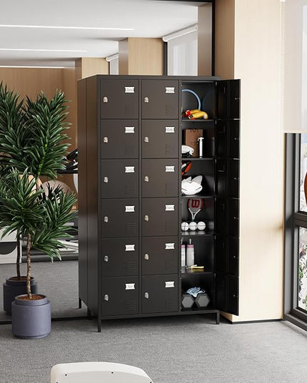 Aobabo 18 Doors Metal Storage Locker for Employees, Lockable Storage Locker with Metal Leg for Employees School Office Gym, Black, Assembly Required