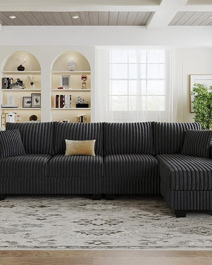 Belffin Sectional Couch with L-Shape Chaise L Shaped Couch with Ottoman Sectional Couches for Living Room Corduroy (Dark Grey, L Shaped)