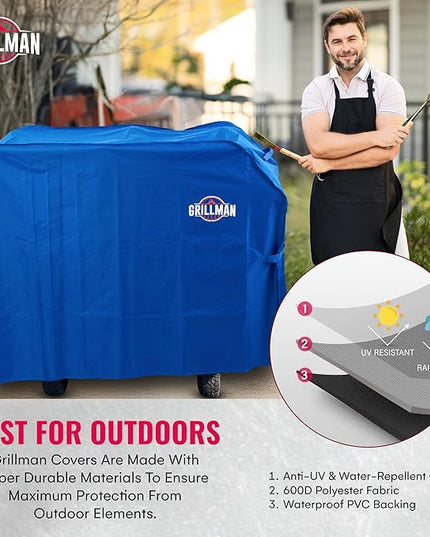 Grill Cover by Grillman, Blue, 64 Inch, BBQ Outdoor Grill Covers, Charcoal & Gas Grills, Waterproof, Rip-Proof, Weather-Resistant, Anti-UV, Barbecue Cover for Weber, Genesis, Charbroil, Nexgrill, etc