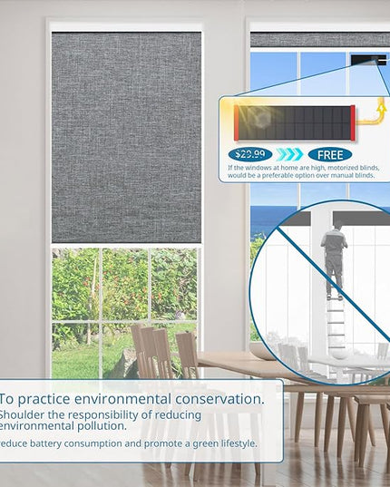 DENFOON Motorized Blinds with Remote Control, Custom Blackout Smart Blinds [with Cover],Electric Blinds with Complimentary Solar Panel, Cordless Automatic Roller Shades for Windows,Grey Custom