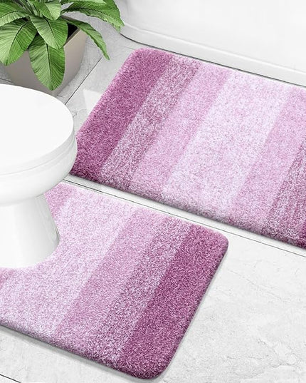 OLANLY Bathroom Rug Set 2 Piece, Soft Absorbent Microfiber Bath Mats and U-Shaped Contour Toilet Rug, Non-Slip, Machine Wash Dry, Plush Shaggy Bath Mats for Bathroom (24"x16"+24"x20", Pinkish-Purple)