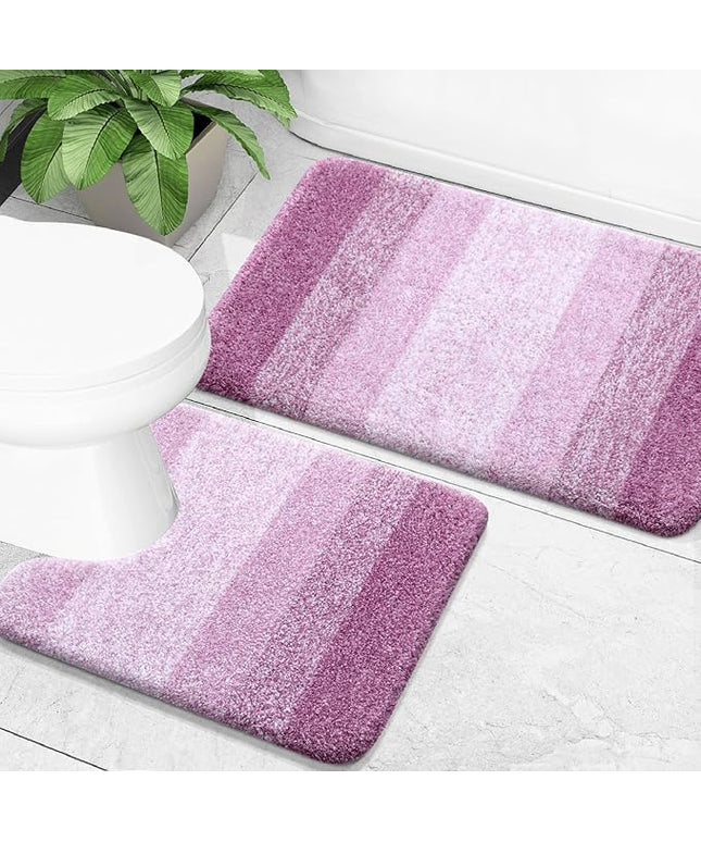 OLANLY Bathroom Rug Set 2 Piece, Soft Absorbent Microfiber Bath Mats and U-Shaped Contour Toilet Rug, Non-Slip, Machine Wash Dry, Plush Shaggy Bath Mats for Bathroom (24"x16"+24"x20", Pinkish-Purple)