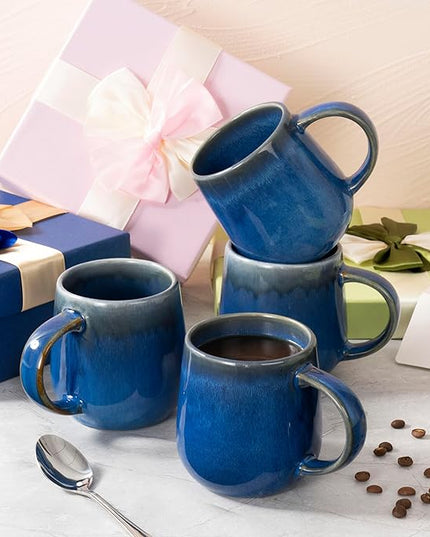 bestone Coffee Mugs Set of 4，15 oz Large Coffee Mugs, Ceramic Mugs with Handles,etc Coffee Mugs, Cups for Coffee Cereal Latte ，Microwave & Dishwasher safe，Dark Blue