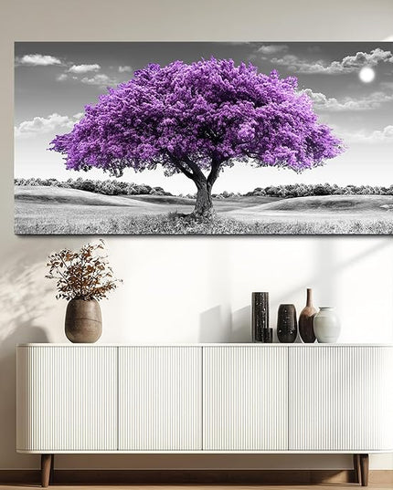 Canvas Wall Art for Living Room Large Wall Decor for Office Modern Bedroom Decorations Purple Tree Landscape Pictures Black and White Paintings Artwork Room Wall Mural Farmhouse Home Decor