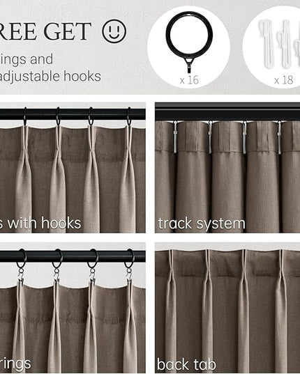 Pinch Pleated 94 Inch Curtains 2 Panels for Living Room,Dark Flax Linen Curtains 94 Inches Long Pinch Pleat Drapes for Track System Light Filtering Semi Sheer Curtains for Dining Bedroom Office