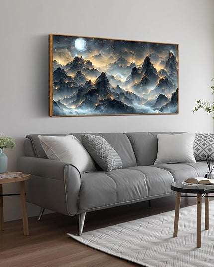 Ouzzlie Black and Gold Art Wall Decor Moon Wall Art for Office Mountain Landscape Canvas Picture Artwork 24" x 48"
