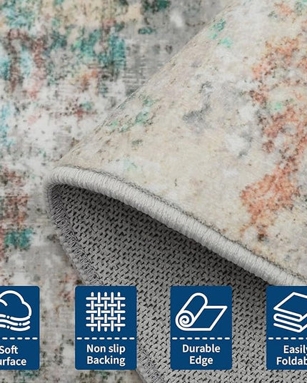 Modern Abstract Area Rug 8x10 Non Slip Non Shedding Rug Low Pile Stain Resistant for Bedroom Living Room,Colorful