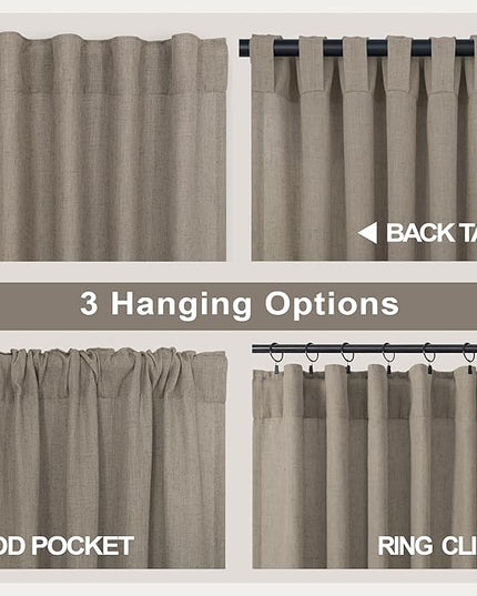 Pitalk Taupe Linen Curtains 72 Inch Length for Bedroom Living Room Elegant Thick Linen Window Drapes Semi Sheer Light Weight Burlap Look Farmhouse Country Decor 52x72 Long 2 Panels Back Tab Rod Pocket