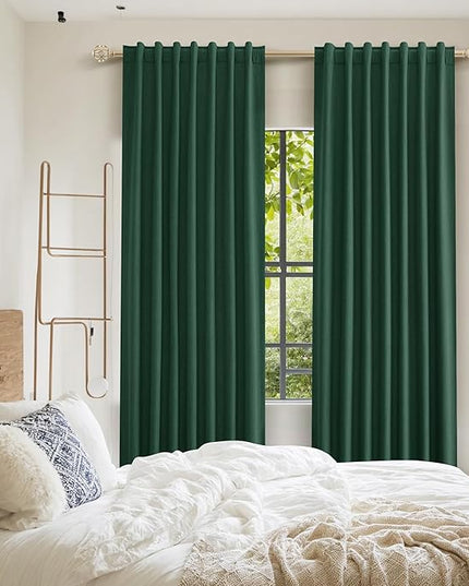 Guken Green Blackout Curtains 72 Inch Length 2 Panels Set for Living Room Bedroom Back Tab Thermal Insulated 100% Black Out Linen Drapes Boho Christmas Decor 52x72