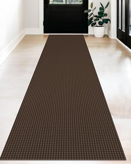 KOZYFLY Long Runners for Hallways 2x12 ft Washable Kitchen Runner Non Slip Rubber Backed Hallway Rugs Cotton Entryway Runner Rug Floor Carpet for Indoor Hall, Backdoor, Kitchen, Reddish Brown/Coffee