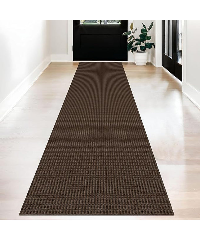 KOZYFLY Long Runners for Hallways 2x12 ft Washable Kitchen Runner Non Slip Rubber Backed Hallway Rugs Cotton Entryway Runner Rug Floor Carpet for Indoor Hall, Backdoor, Kitchen, Reddish Brown/Coffee