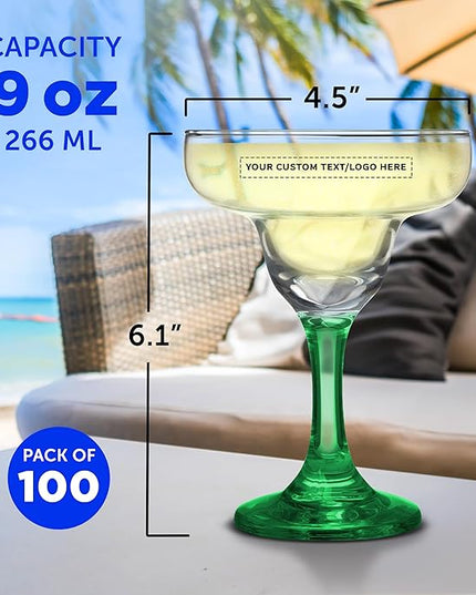DISCOUNT PROMOS 100 Margarita Glasses Set, 9 oz. - Personalized Text, Logo - Classic, Smooth, Barware, Glassware - Green