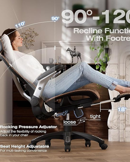 ELABEST X100 Ergonomic Office Chair with Footrest, Big and Tall Home Desk Chair with 5D Flip-Up Arms, Adjustable 3D Lumbar Support,High Back Rolling Computer Chair, Swivel Mesh Chairs