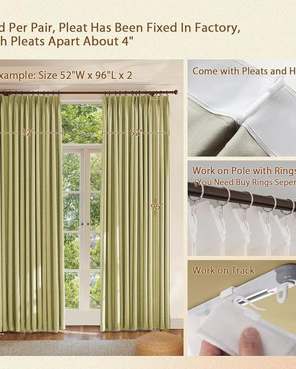 Textured Linen Pencil Pleated 100% Blackout Curtains for Bedroom/Living Room Blackout Curtains 120 Inches Long, Energy Saving Window Treatment Curtains,26Wx120Lx2,Lemon