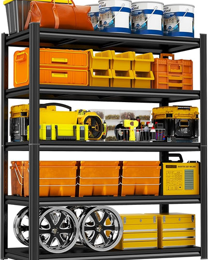 Storage Shelves, Garage Metal Shelving Unit, Adjustable, Double-Layer Column with Reinforced Ribs, Heavy-Duty, Capable of Bearing 3000 lbs, Suitable for Garage, Warehouse, Kitchen Storage