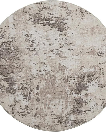 Modern Abstract 6x6 Round Area Rug Non Slip Non Shedding Rug Low Pile Stain Resistant for Bedroom Living Room Office Dining Room,Brown Grey