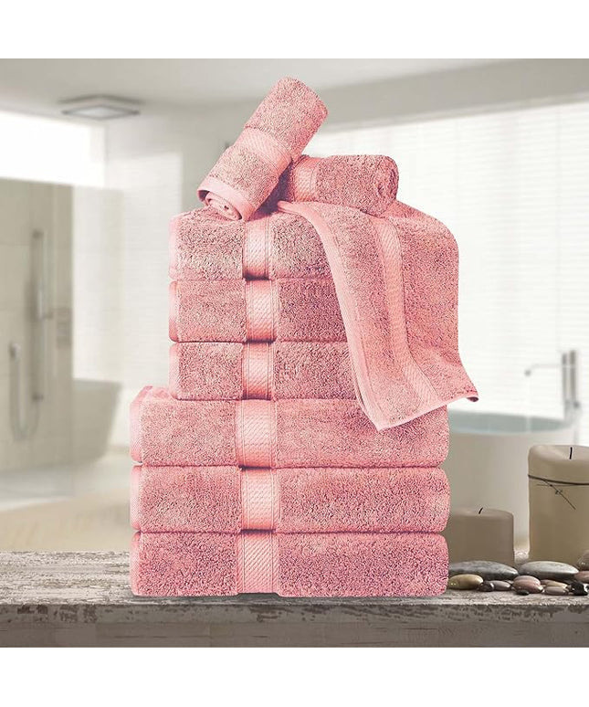 Superior Egyptian Cotton Pile 9 Piece Towel Set, Includes 3 Bath, 3 Hand, 3 Face Towels/Washcloths, Ultra Soft Luxury Towels, Thick Plush Essentials, Guest Bath, Spa, Hotel Bathroom, Tea Rose