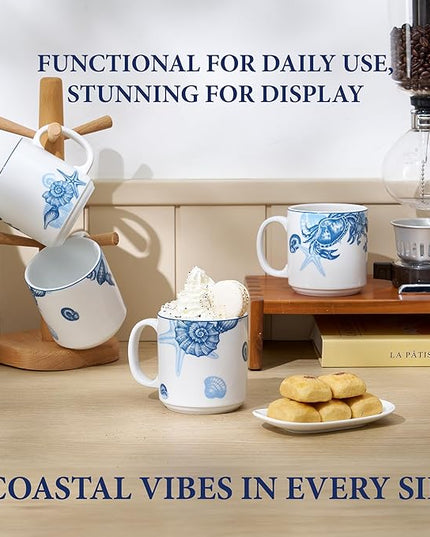 Minh Long 12 OZ Porcelain Coffee Tea Mugs, Set of 2, Non-toxic, Heat Retention, Oven Safe up to 482°F, Microwavable, Ideal for Latte, Hot Choco, Black Coffee, Tea, Herbal Brew, Gifts for Dad Mom