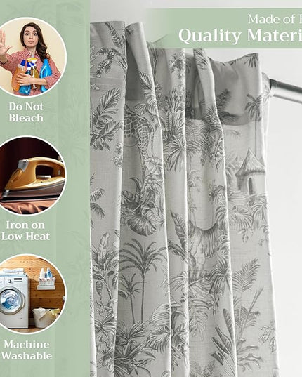 Maison d' Hermine Curtains for Living Room 100% Cotton 84 inch Length Two Panels Light Filtering Toile Curtains for Bedroom Windows with Rod and Loop Pockets Drapes (Savana Jouy Green, 50" W x 84" L)