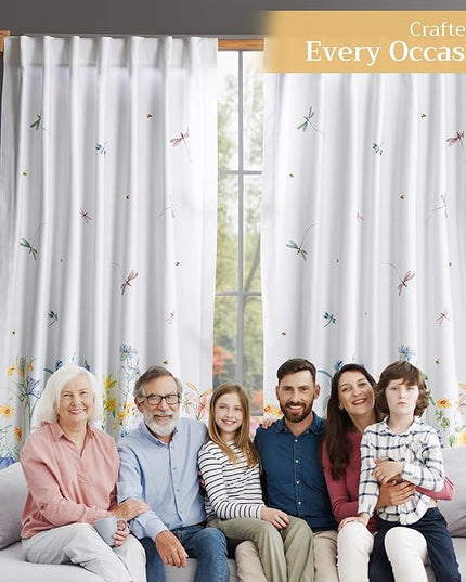 Maison d' Hermine Curtains for Living Room 100% Cotton 108 inch Length One Panel Light Filtering Curtains for Bedroom Windows with Rod and Loop Pockets Drapes (Fleurs De Mai, 50" W x 108" L)