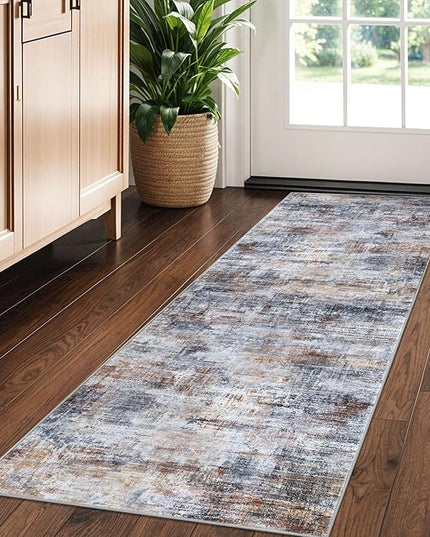 IOHOUZE Abstract Runner Rug 2x5 Ft Washable Runners for Hallways, Non Slip Kitchen Runner Soft Printed Faux Wool Entryway Runner Indoor, Modern Abstract Floor Carpet for Hall Bedroom, Orange Grey