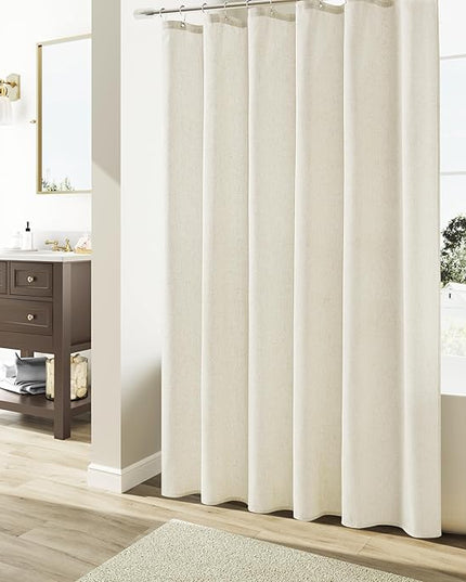 Naturoom Ivory Linen Shower Curtain, Cloth Textured Fabric Shower Curtain Set with Hooks, Simple Elegant Modern Farmhouse Country Ultra Thick Bath Curtains for Bathroom,Water Repellent,72x78
