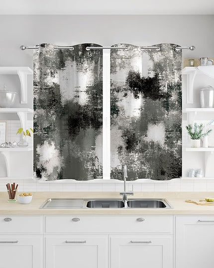 Asuexpect Black Grey Abstract Curtains 2 Panels Abstract Rust Curtain Room Darkening Grommet Window Drapes Modern Decorative Window Treatments for Bedroom Living Room, 26x36 Inches, Black Grey