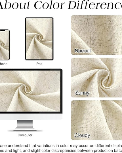 Naturoom Extra Wide Linen Shower Curtain 108x72 for Clawfoot Tub Country Boho Farmhouse Bath Decor Beige Shower Curtains for Bathroom Neutral Cloth Weighted Textured Fabric Bath Curtain, 108 Inch