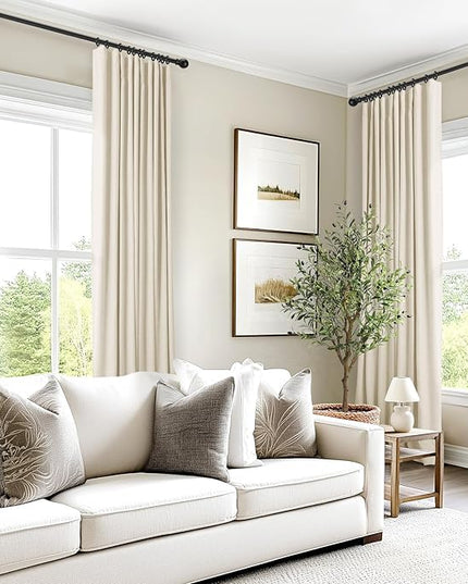 INOVADAY 100% Blackout Curtains for Bedroom, Black Out Curtains 108 Inch Long, Clip Rings Linen Blackout Drapes, Thermal Insulated Room Darkening for Living Room, 2 Panels - Cream,W50xL108