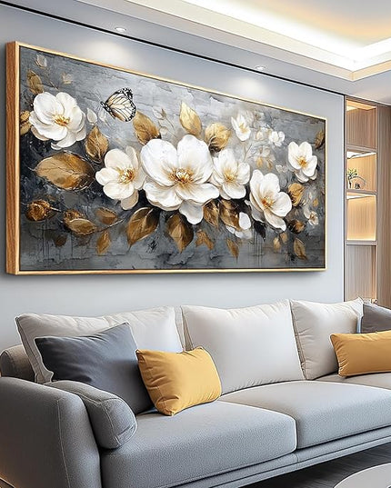 FUHAIHUA Wood Framed Canvas Wall Art For Living Room Large Wall Decor For Office Bedroom Decoration White Flower Pictures Farmhouse Painting Artwork Room Wall Mural Aesthetic Home Decor 30x60