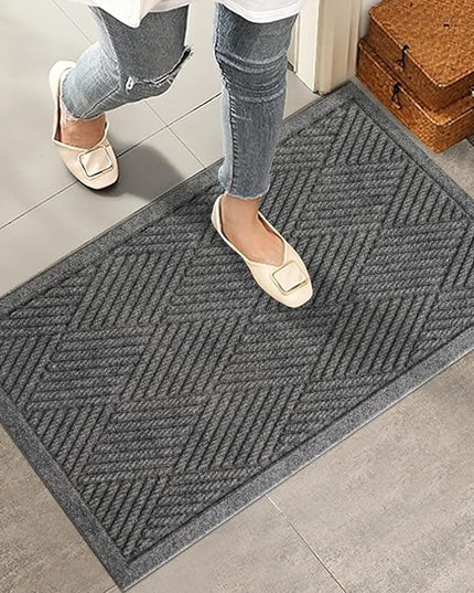 Sturdy Front Door Mat, Absorbent Muddy Dirt Resist Welcome Door Mats Outdoor Indoor, Stain and Fade Resistant, Non-Slip Rubber Backing Low Profile Doormat for Entryway, 30×17, Grey