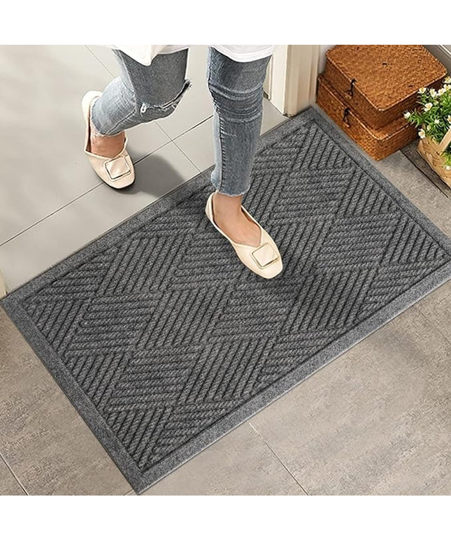 Sturdy Front Door Mat, Absorbent Muddy Dirt Resist Welcome Door Mats Outdoor Indoor, Stain and Fade Resistant, Non-Slip Rubber Backing Low Profile Doormat for Entryway, 30×17, Grey