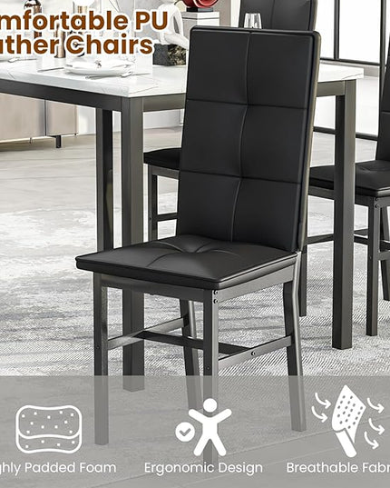 Hooseng Dining Table Set for 4, Modern Faux Marble Kitchen Table with 4 PU Leather Chairs, 5-Piece Small Dining Room Table Set for Dinette, Breakfast Nook