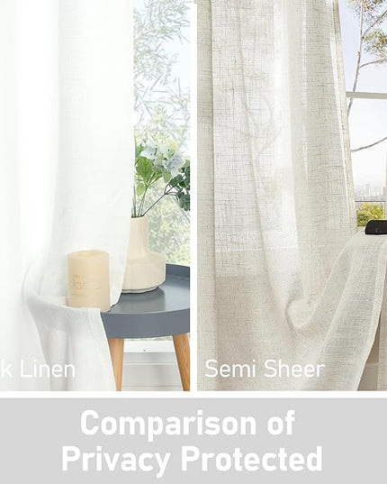 LAMIT White Linen Curtains for Bedroom 45 inch Length 2 Panels, Linen Textured Thermal Insulated Curtains Burlap Privacy Grommet Window Drapes for Living Room/Farmhouse, Set of 2 Panels, W52 x L45