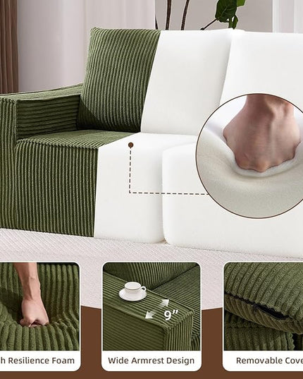 102” Boneless Modular Couch, 3 Seater Cloud Sofa for Living Room, Modern Sectional Sofa with Deep Seat, Comfy Fluffy Loveseat Couch, No Assembly Required, Green