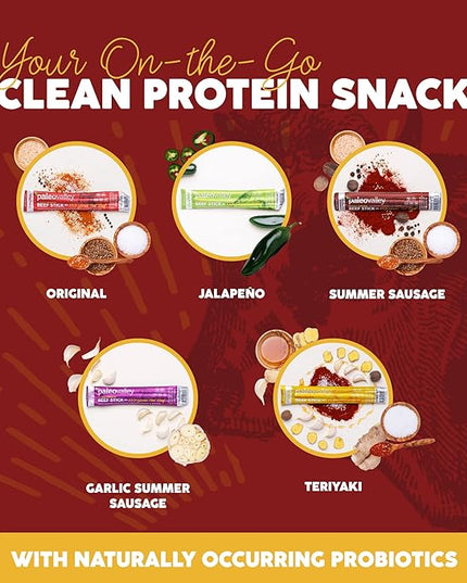 Paleovalley 100% Grass Fed Original Beef Sticks - Delicious Gluten Free Beef Snack - High Protein Keto Friendly