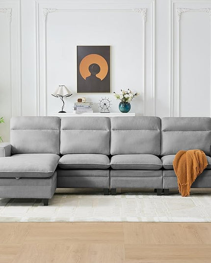 118 Inch Sectional Sofa Couch,L Shaped Couch with Chaise,Cheille Modular Sectional Sofa for Living Room.（LightGray）