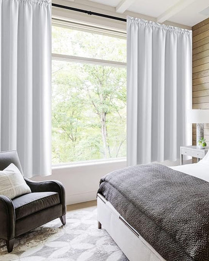 DWCN White Room Darkening Curtains for Bedroom, 60 x 84 inches Long - Energy Saving Privacy Window Drapes, Set of 2 Rod Pocket Curtain Panels