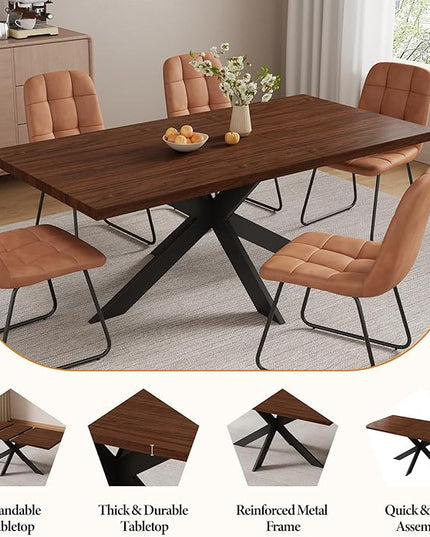 ZckyCine 51"-67" Extendable Dining Table, Modern Walnut Finish Table with Sturdy Metal Frame, Rectangular Kitchen Table for 6-8 People, Easy Assembly