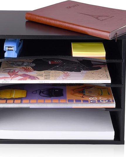 EMERIT Paper Organzier Wood Desktop Organizer Storage Letter Tray File Sorter with Adjustable Shelves for Home Office